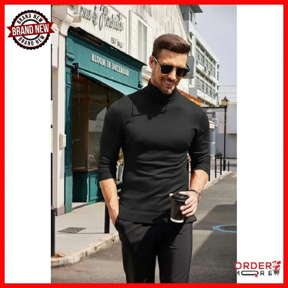 Men's Slim Fit Turtleneck Sweater Soft Knit Pullover Long Sleeve